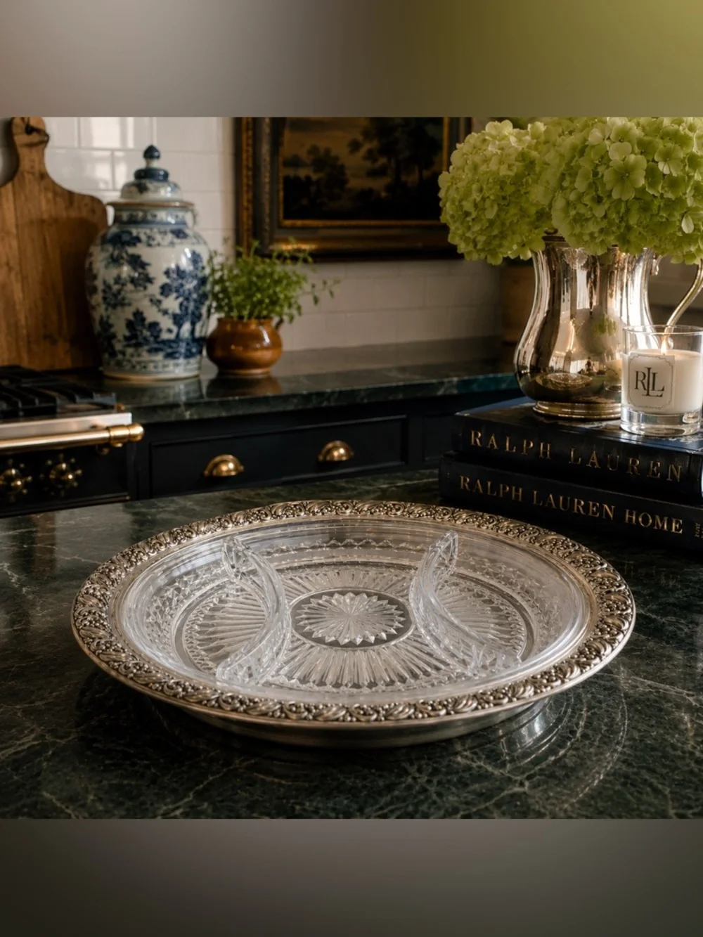 Webster Sterling Silver & Crystal Divided Serving Tray | Thick Sterling Rim